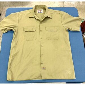 Dickies Mens Khaki Short Sleeve Work Shirt Button Up Size Large